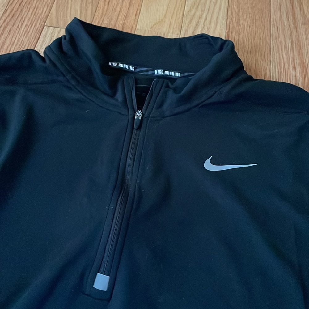 Nike 1/4 Zip Pullover Mens Large Black White Swoosh Logo Sweatshirt Running Gym - Picture 2 of 10